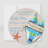 Strand Bruids Douche Uitnodigingen Blauwe Bikini (Voorkant)