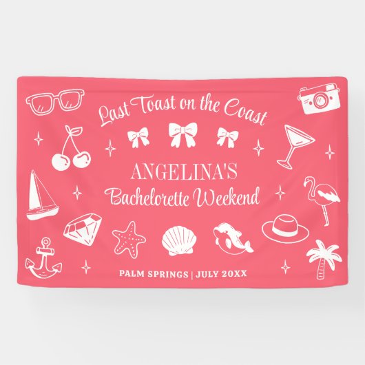 Strand Bruidsfeest Afsluitende Toast Koraal Roze Spandoek (Horizontaal)