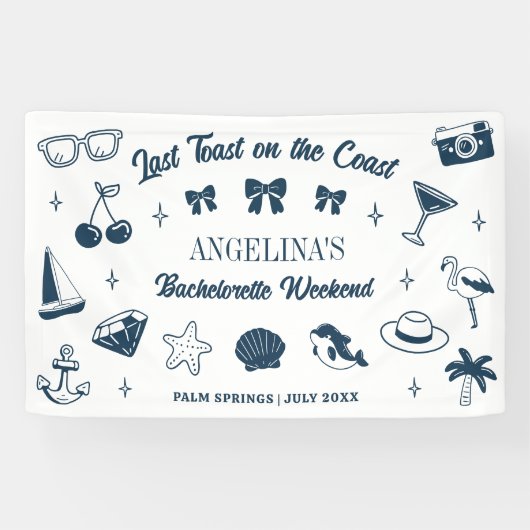 Strand Bruidsfeest Borrel Laatste Toast Doodle Kun Spandoek (Horizontaal)