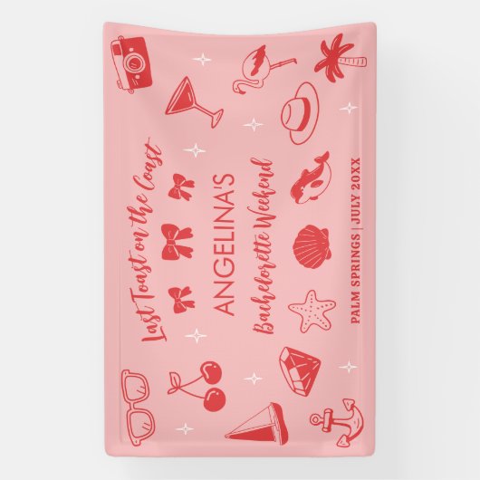 Strand Bruidsfeest Feest Kust Doodle Spandoek (Verticaal)