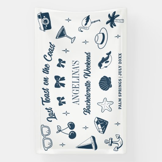 Strand Bruidsfeestje Laatste Toast Doodle Kunst Spandoek (Verticaal)