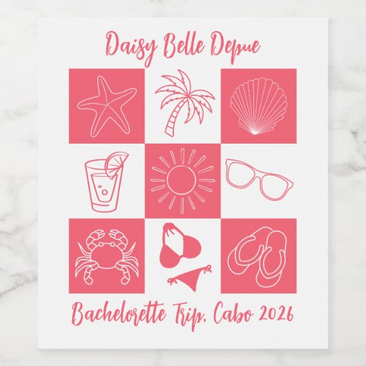 Strand Bruidsmeisje Koraal Wijn Etiket (Enkel label)