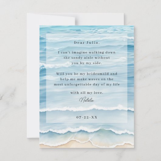 Strand Bruidsmeisje Voorstel Kaart met Ocean Waves (Achterkant)