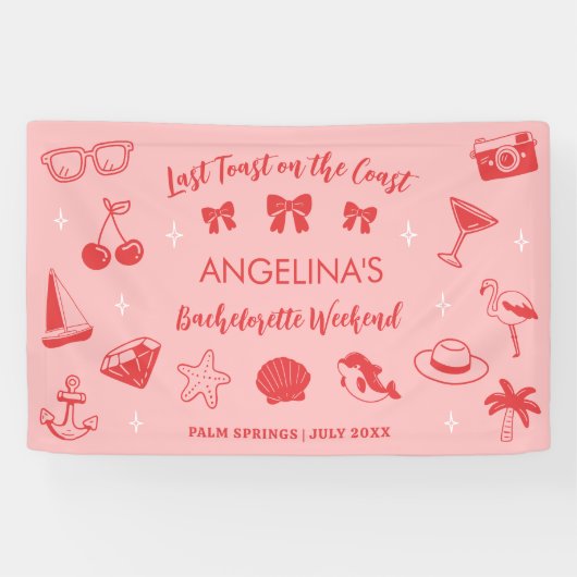 Strand Bruidsmeisjesfeest Kust Doodle Spandoek (Horizontaal)