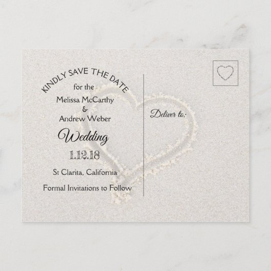 Strand Bruidspaar Zanderige Dollars Huwelijk Save  Aankondigingskaart (Achterkant)