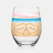 Strand bruiloft 2 harten zand blush roze zonsonder wijnglas zonder voet (Achterkant)