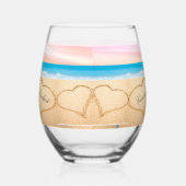 Strand bruiloft 2 harten zand blush roze zonsonder wijnglas zonder voet (Links)