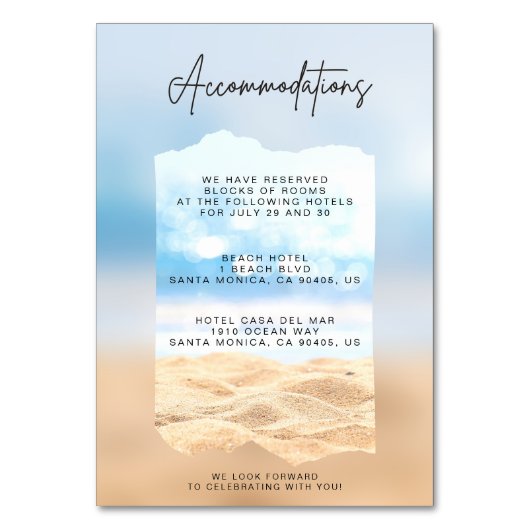 Strand Bruiloft Accommodatie Kaarten (Voorkant)