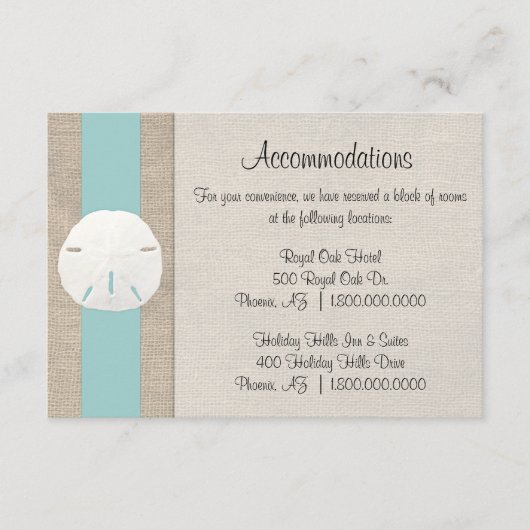 Strand Bruiloft Accommodatiekaart Geldmunt Informatiekaartje (Voorkant)