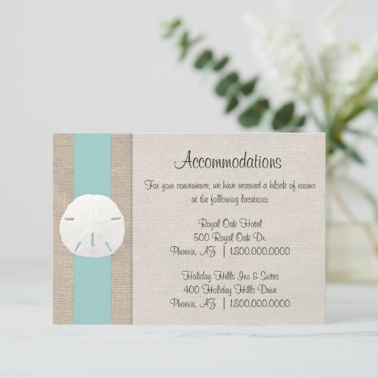 Strand Bruiloft Accommodatiekaart Geldmunt Informatiekaartje (Staand voorkant)