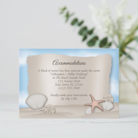 Strand Bruiloft Accommodaties Enclosure Kaarten RSVP Kaartje (Staand voorkant)