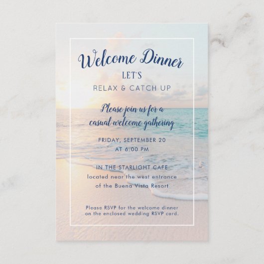 Strand Bruiloft Accommodaties Welkom Diner Informatiekaartje (Achterkant)