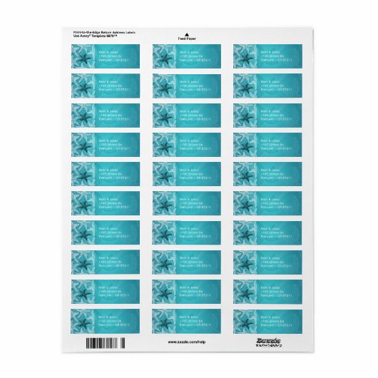 Strand bruiloft adres zeesterren blauw etiket (Full Sheet)