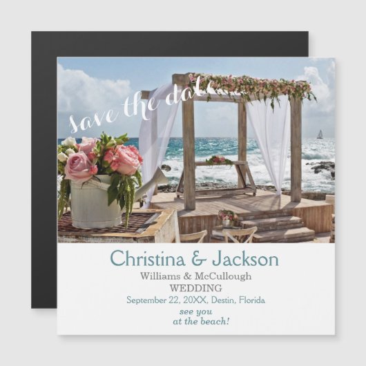 Strand Bruiloft Afbeelding Save the Date Wedding Magnetische Uitnodiging (Voorkant / Achterkant)