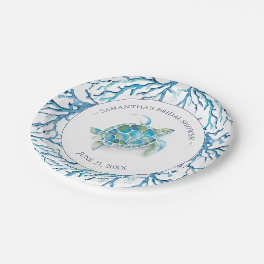 Strand Bruiloft Aquarel Zeeschildpad Bruidsmeisjes Papieren Bordje (Gekanteld)
