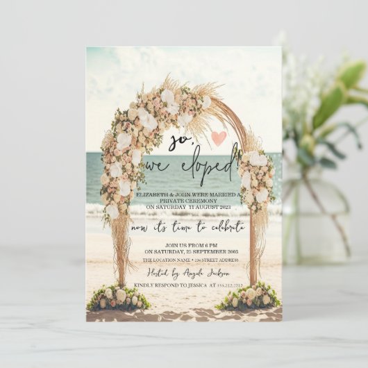Strand Bruiloft Arbor Rozen Bruiloft Elopement Kaart (Staand voorkant)