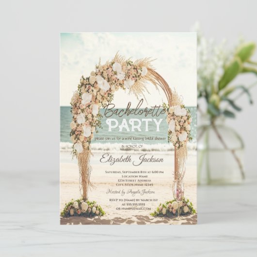 Strand Bruiloft Arbor Rozen Glas Bachelorette Kaart (Staand voorkant)