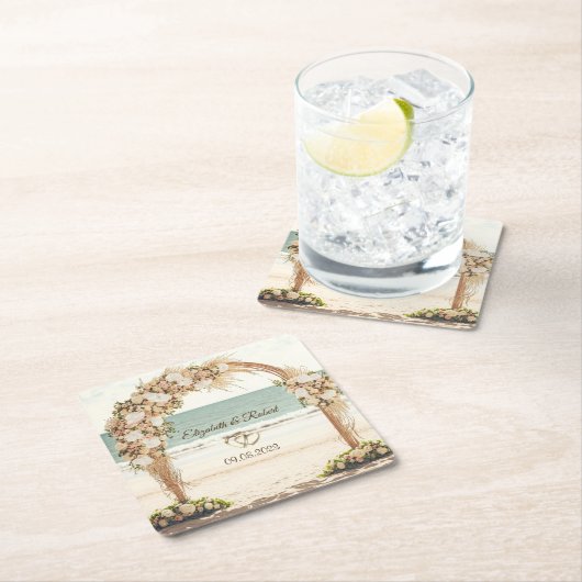 Strand Bruiloft Arbor Rozen Kartonnen Onderzetters (Insitu)