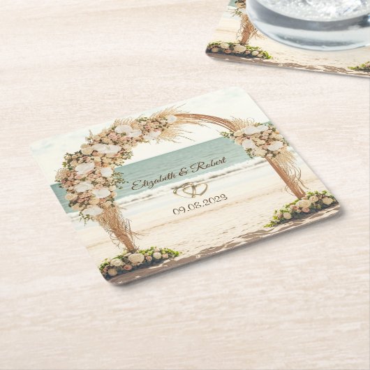 Strand Bruiloft Arbor Rozen Kartonnen Onderzetters (Schuin)