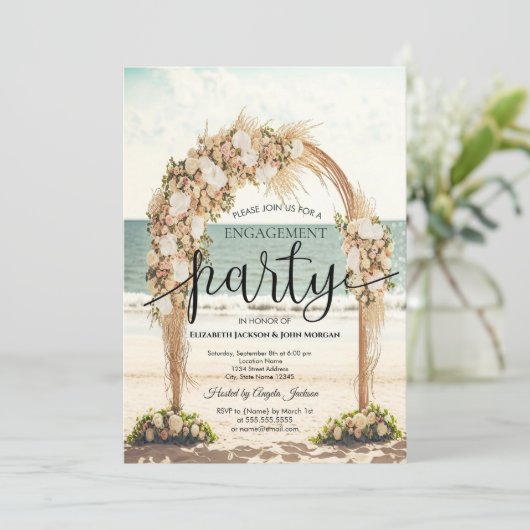 Strand Bruiloft Arbor Rozen Verloving Kaart (Staand voorkant)