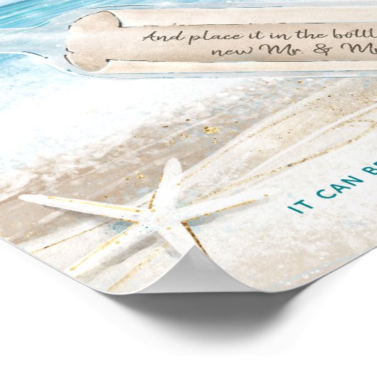 Strand bruiloft bericht in een fles Gastenboek tek Poster (Hoek)