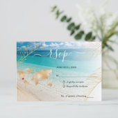 Strand Bruiloft Bestemming Paspoort Gouden Wereldk RSVP Kaartje (Staand voorkant)