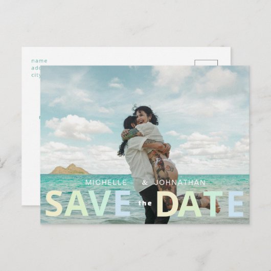 Strand bruiloft Bewaar de datum Foto QR Code Briefkaart (Voorkant / Achterkant)