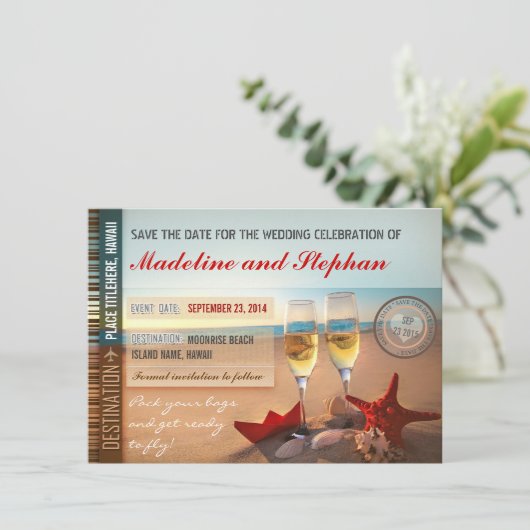 Strand bruiloft Bewaar de datum kaarten (Staand voorkant)