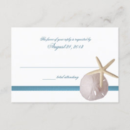 Strand Bruiloft Blauw met Zanddollar en Zeester RSVP Kaartje