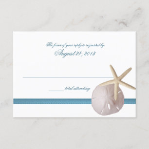 Strand Bruiloft Blauw met Zanddollar en Zeester RSVP Kaartje