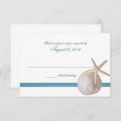 Strand Bruiloft Blauw met Zanddollar en Zeester RSVP Kaartje (Voorkant / Achterkant)