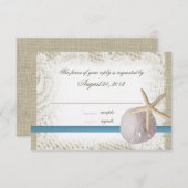 Strand Bruiloft Blauw met Zanddollar en Zeester RSVP Kaartje (Voorkant / Achterkant)