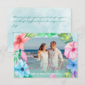 Strand bruiloft blauw roze tropische FOTO dank u Bedankkaart (Voorkant / Achterkant)