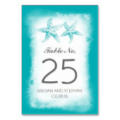 Strand Bruiloft Blauw Tafelnummer Kaarten Plaatska (Voorkant)