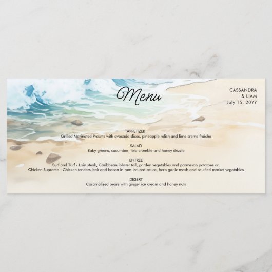 Strand Bruiloft Blue Ocean Coastal Thema Menu (Voorkant)