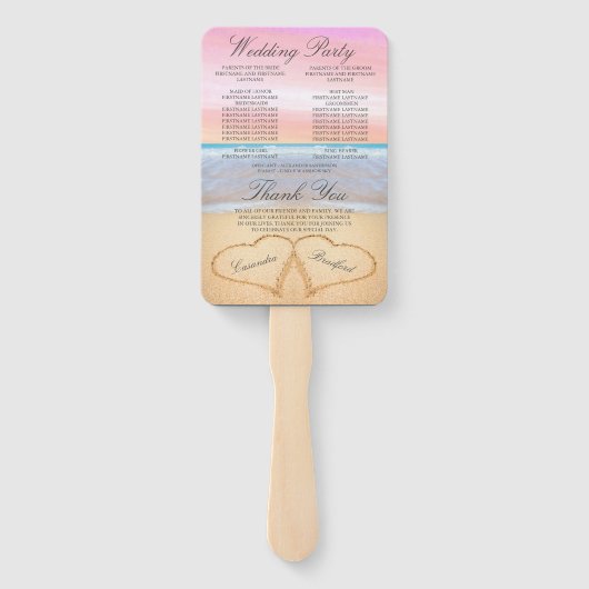 Strand Bruiloft Blush Roze Harten in Zand Handwaaier (Achterkant)