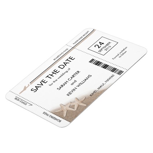 Strand Bruiloft Boarding Pass Save the Date Magnet Magneet (Linkerzijde)