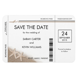 Strand Bruiloft Boarding Pass Save the Date Magnet Magneet