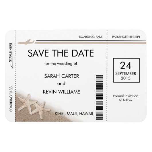 Strand Bruiloft Boarding Pass Save the Date Magnet Magneet (Horizontaal)