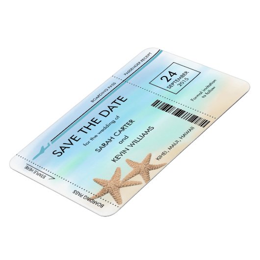 Strand Bruiloft Boarding Pass Save the Date Magnet Magneet (Linkerzijde)