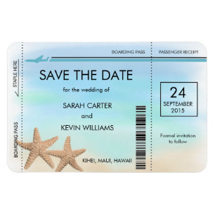 Strand Bruiloft Boarding Pass Save the Date Magnet Magneet