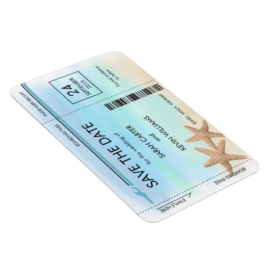 Strand Bruiloft Boarding Pass Save the Date Magnet Magneet (Rechterzijde)