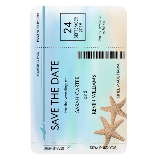 Strand Bruiloft Boarding Pass Save the Date Magnet Magneet (Verticaal)