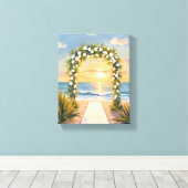 Strand Bruiloft Boog Bloemschildering in Waterverf Canvas Afdruk (Insitu (Houten vloer))