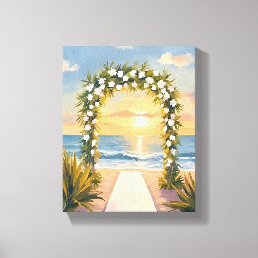 Strand Bruiloft Boog Bloemschildering in Waterverf Canvas Afdruk (Voorkant)