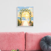 Strand Bruiloft Boog Bloemschildering in Waterverf Canvas Afdruk (Insitu (Woonkamer))