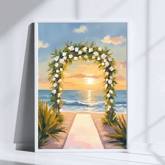 Strand Bruiloft Boog Bloemschildering in Waterverf Poster