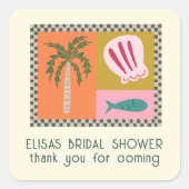 Strand Bruiloft Bridal Shower Modern Leuk OP MAAT Vierkante Sticker (Voorkant)