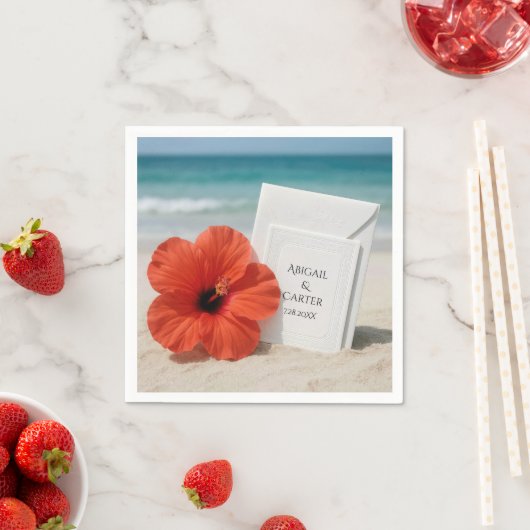 Strand bruiloft briefpapier met hibiscus bloem servet (Insitu)