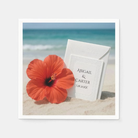 Strand bruiloft briefpapier met hibiscus bloem servet (Voorkant)
